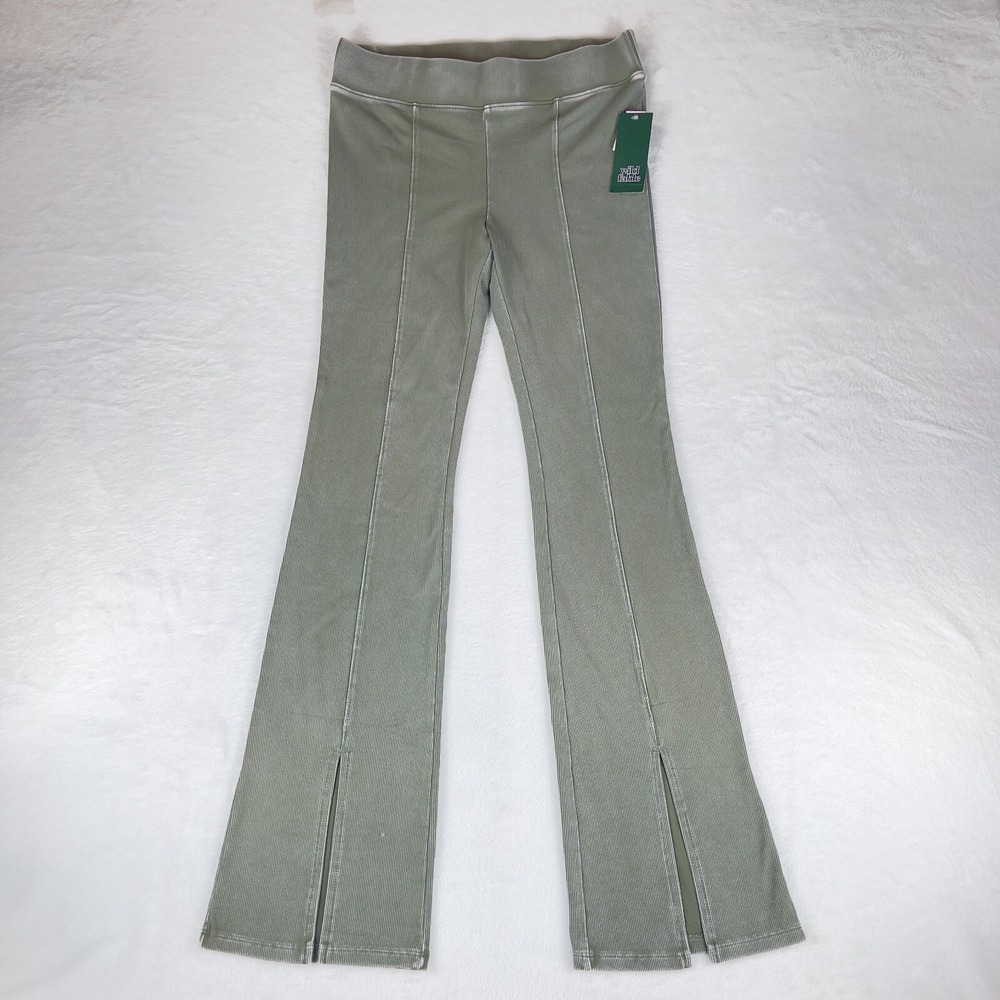 Wild Fable Flare Leggings Womens Small Light Gray Ribbed Ankle Slit High-Waisted